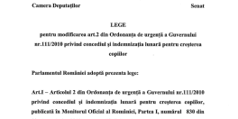 Proiect de lege: indemnizatia pentru cresterea copiilor creste cu 35% (Document)