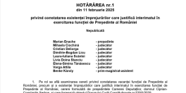 Vacantarea functiei de presedinte al Romaniei: Curtea Constitutionala a luat decizia (Document)