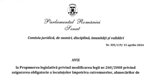 Proiectul referitor la asigurarea facultativa a locuintei a fost respins de Comisia juridica din Senat (Proiectul)