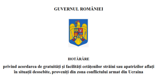 HOTARARE PENTRU CETATENII UCRAINENI – Guvernul le ofera gratuitati (Document)