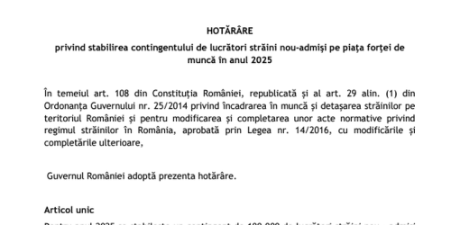 Liber pentru aducerea de muncitori straini in Romania. Guvernul aproba hotararea in urma solicitarii mediului de afaceri (Document)