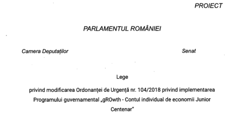 PRIMA DE STAT MARITA LA UN CUANTUM DE 50% – Initiativa legislativa pentru modificarea contului individual de economii Junior. Prima de stat ar putea creste la o valoare de 50% din suma depusa, fata de 600 lei anual cat este in prezent (Document)