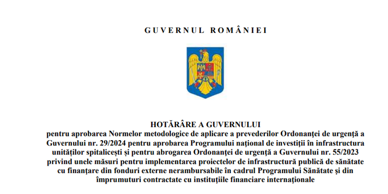 Hotarare pentru construirea de noi spitale. Bugetul alocat depaseste 13 miliarde lei (Document)