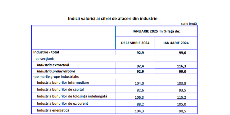 Industria Romaniei, pe minus (Raportul)