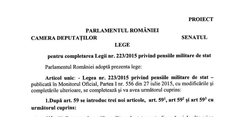 Lege pentru pensiile militare. Propunerea legislativa reglementeaza modul in care se face actualizarea (Proiectul)