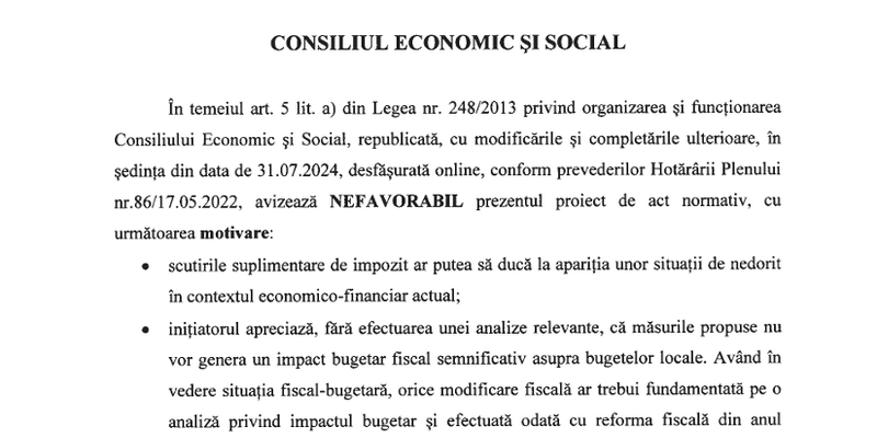 Plata impozitului pe cladirile noi: avizul Consiliului Economic si Social (Document)