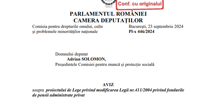 Avize negative in Camera Deputatilor pe legea privind cresterea contributiei la Pilonul II de pensii pana la 10% (Documente)